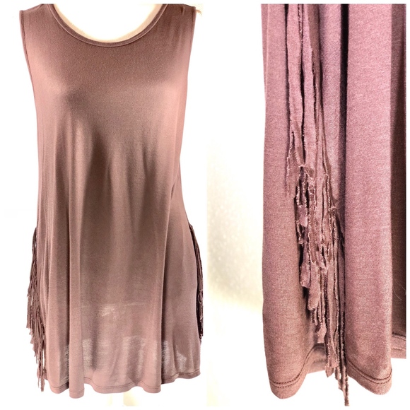 C Brand Tops - {C BRAND} Brown Boho Fringe Sleeveless Tunic